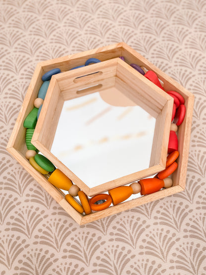 מגשים מעץ - משושה מראה - Qtoys