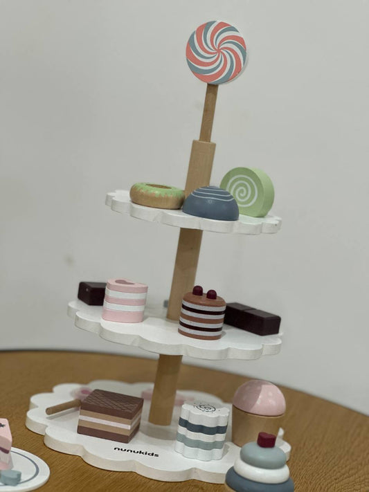 Children's kitchen accessories - three-tiered wooden dessert tray