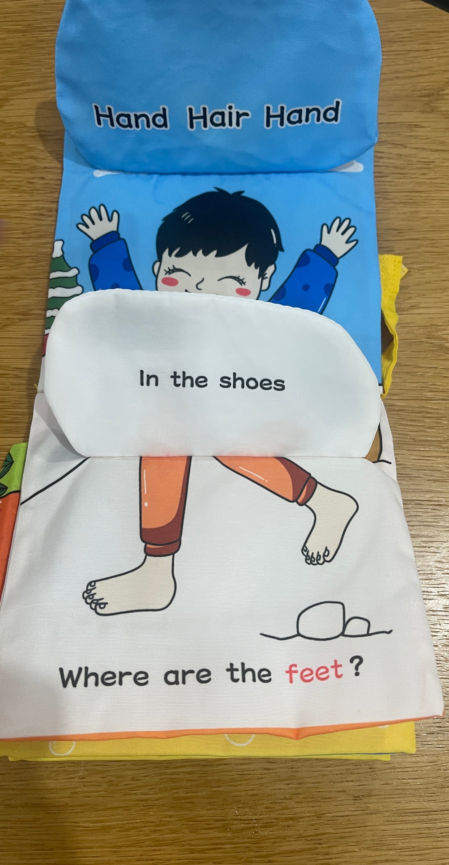 A soft book for a baby - learning parts in English